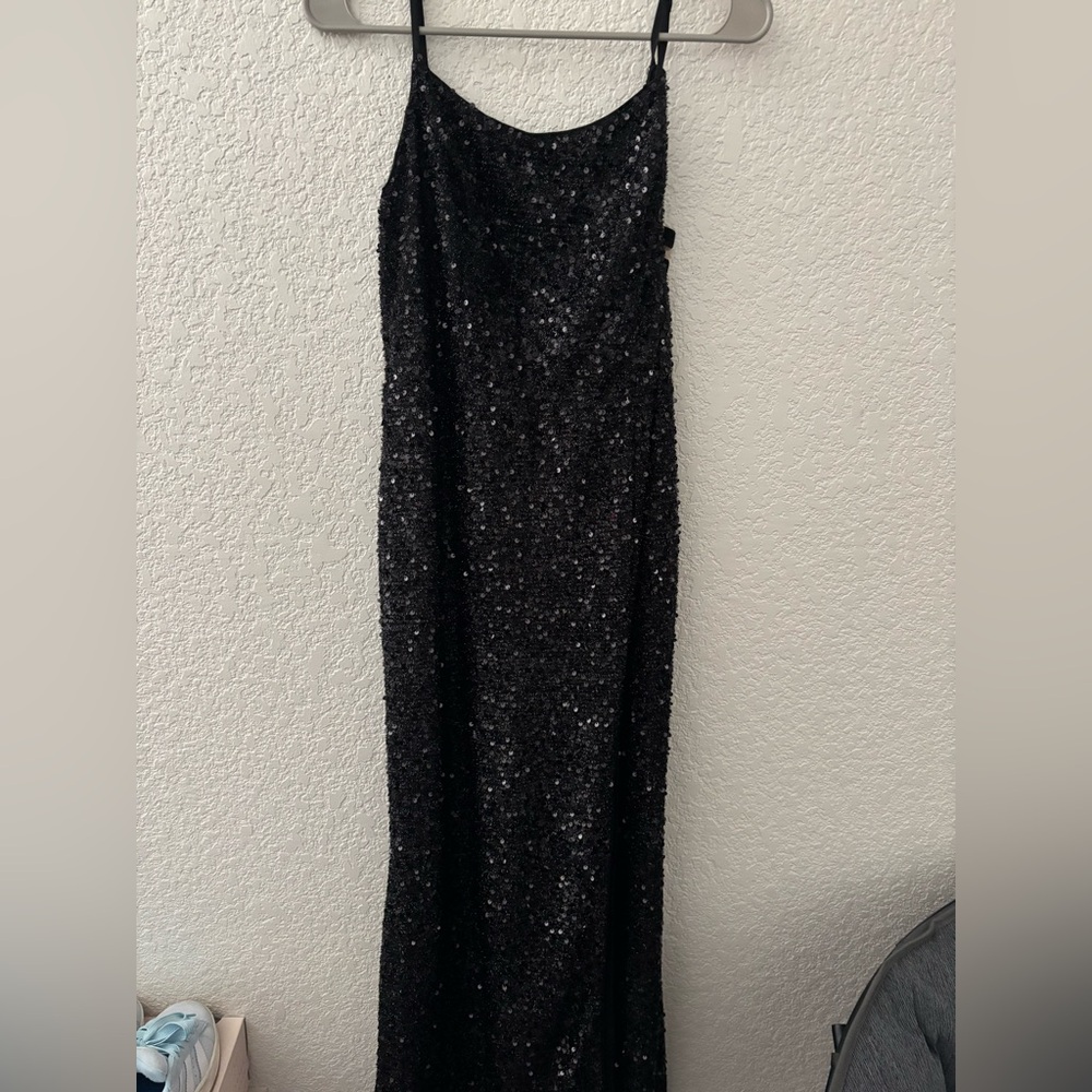 black sequin dress